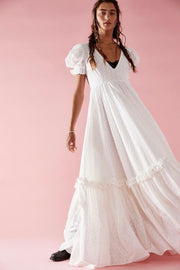 MAXI V NECK ANSEL BOHO WEDDING DRESS - sustainably made MOMO NEW YORK sustainable clothing, Boho Chic Dress slow fashion