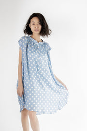 MODAL POLKA DOT LIGHT BLUE DRESS AMANDA - sustainably made MOMO NEW YORK sustainable clothing, kaftan slow fashion