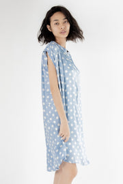 MODAL POLKA DOT LIGHT BLUE DRESS AMANDA - sustainably made MOMO NEW YORK sustainable clothing, kaftan slow fashion