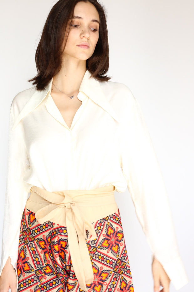 NEEDLEWORK FISHERMAN CROP WRAP PANTS - sustainably made MOMO NEW YORK sustainable clothing, pants slow fashion