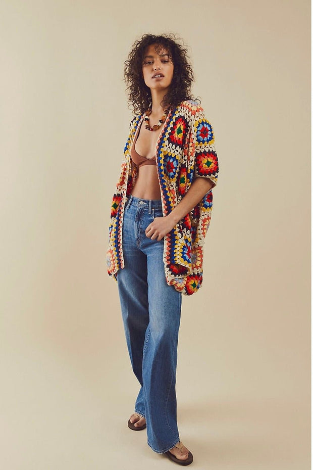 NONI HAND CROCHET PONCHO KIMONO JACKET - sustainably made MOMO NEW YORK sustainable clothing, crochet slow fashion