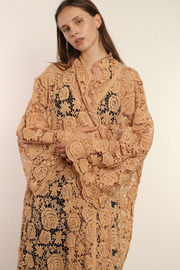 NUDE PINK COTTON LACE KIMONO INGE - sustainably made MOMO NEW YORK sustainable clothing, kimono slow fashion