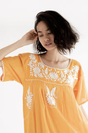 Orange Bohemian Embroidered Dress Maisy - sustainably made MOMO NEW YORK sustainable clothing, embroidered dress slow fashion