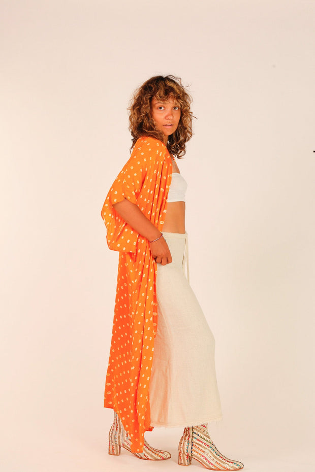 ORANGE POLKA DOT SILK KIMONO - sustainably made MOMO NEW YORK sustainable clothing, Kimono slow fashion