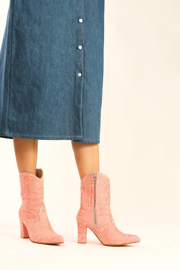 PEACH EMBROIDERED BOOTS LUANA - sustainably made MOMO NEW YORK sustainable clothing, samplesaleshoe0123 slow fashion