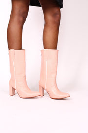 PINK CROC EMBOSSED HEEL BOOTS THOLA - sustainably made MOMO NEW YORK sustainable clothing, boots slow fashion