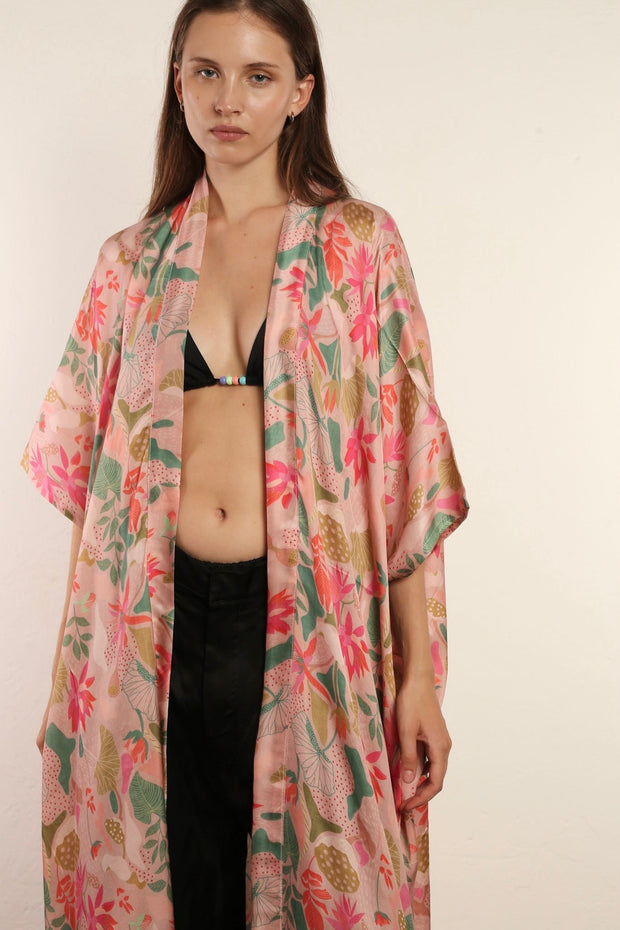 PINK FOREST KIMONO WEISA - sustainably made MOMO NEW YORK sustainable clothing, kimono slow fashion