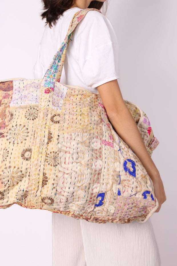 QUILTED EMBROIDERED COTTON WEEKENDER MANILA - sustainably made MOMO NEW YORK sustainable clothing, samplesale1022 slow fashion