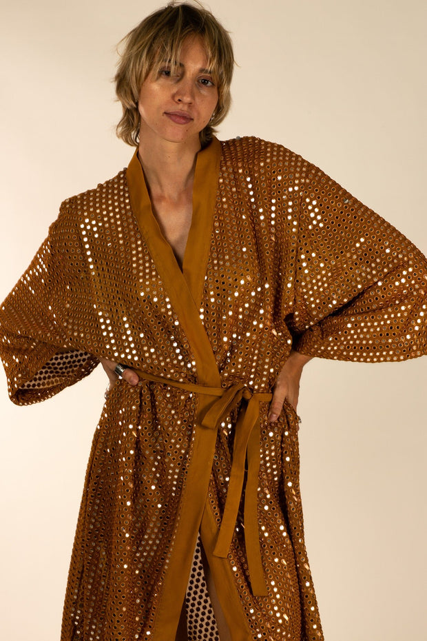 SEQUIN EMBELLISHED NOVELTY KIMONO NOVA - sustainably made MOMO NEW YORK sustainable clothing, Kimono slow fashion