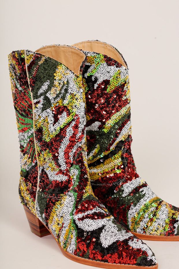 SEQUIN EMBROIDERED BOOTS SWIFT - sustainably made MOMO NEW YORK sustainable clothing, boots slow fashion