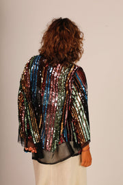 SEQUIN EMBROIDERED CHIFFON SILK SHORT KIMONO - sustainably made MOMO NEW YORK sustainable clothing, Jacket slow fashion