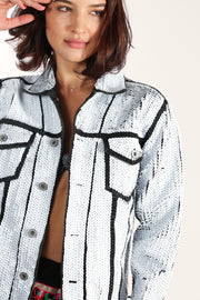 SEQUIN EMBROIDERED DENIM JACKET DEMI - sustainably made MOMO NEW YORK sustainable clothing, Jacket slow fashion