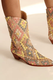 SEQUIN EMBROIDERED SILK WESTERN BOOTS NAHOME - sustainably made MOMO NEW YORK sustainable clothing, boots slow fashion