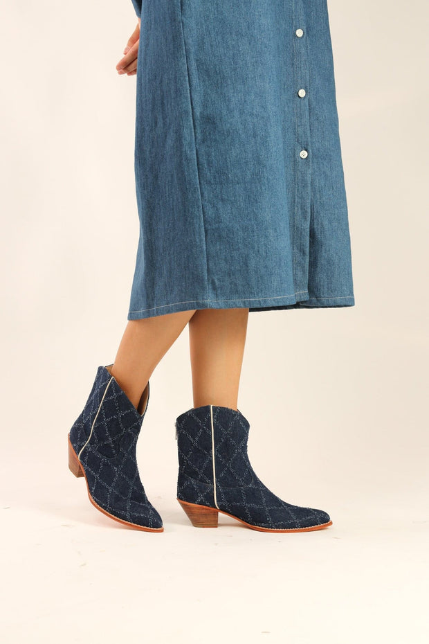 SHORT DENIM BOOTS SANTI - sustainably made MOMO NEW YORK sustainable clothing, boots slow fashion