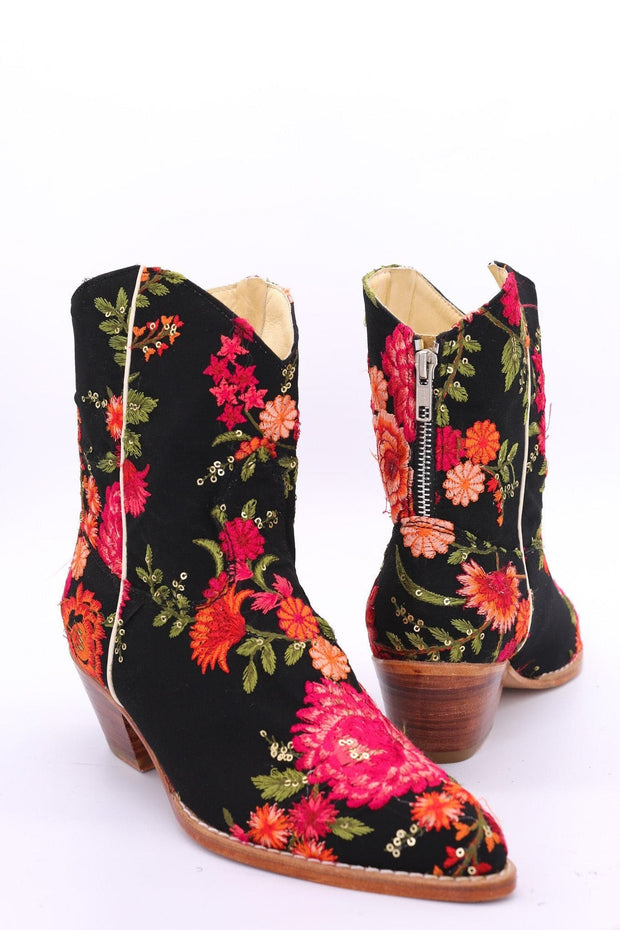 SHORT WESTERN BOOTS EMBROIDERED LEILA - sustainably made MOMO NEW YORK sustainable clothing, boots slow fashion