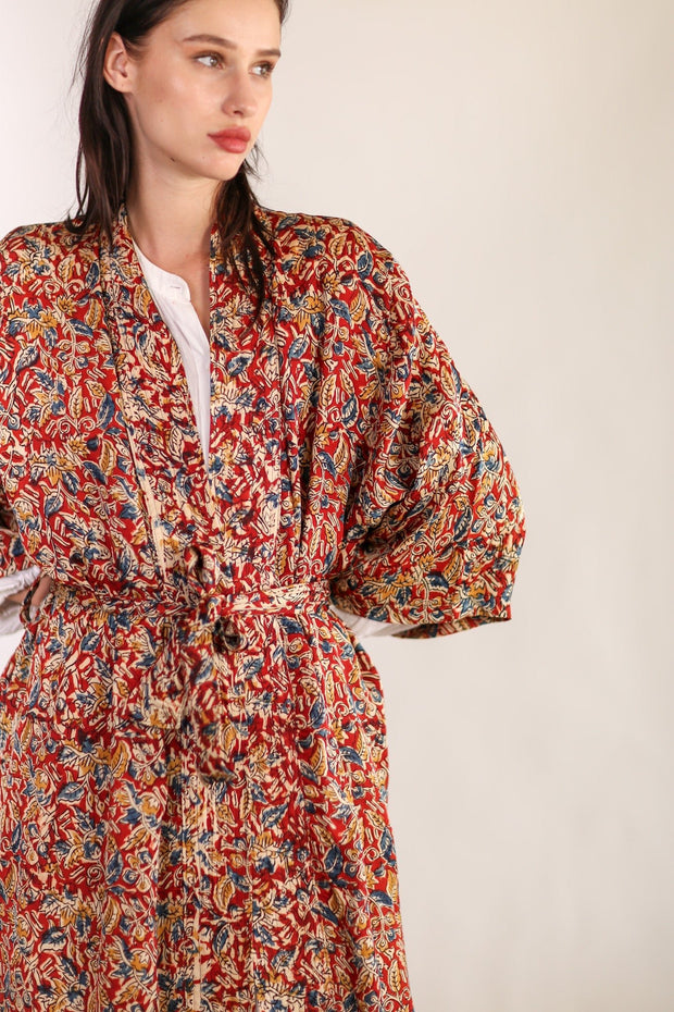 SILK BLOCK PRINT KIMONO SARU - sustainably made MOMO NEW YORK sustainable clothing, Kimono slow fashion