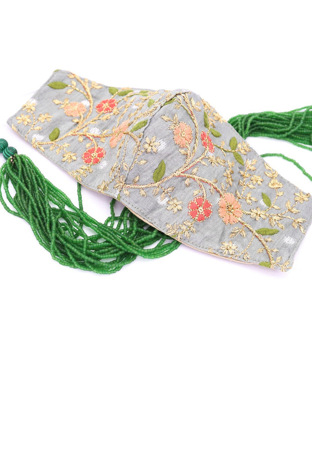 SILK COTTON EMBROIDERED FACE MASK VEE - sustainably made MOMO NEW YORK sustainable clothing, offerfm slow fashion