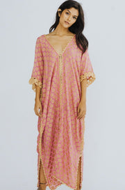 SILK CROCHET EMBROIDERED KAFTAN CAMELLA - sustainably made MOMO NEW YORK sustainable clothing, crochet slow fashion