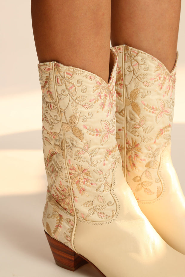 SILK WESTERN EMBROIDERED BOOTS RHEA - sustainably made MOMO NEW YORK sustainable clothing, boots slow fashion