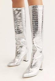 Silver Good Fortunate Tall Boots - sustainably made MOMO NEW YORK sustainable clothing, boots slow fashion