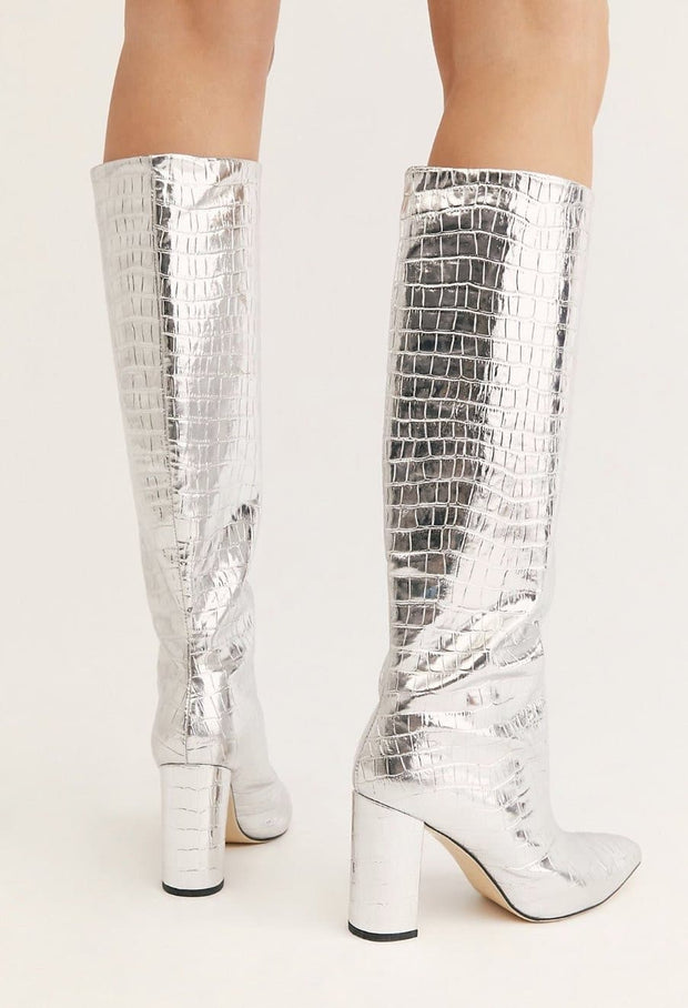 Silver Good Fortunate Tall Boots - sustainably made MOMO NEW YORK sustainable clothing, boots slow fashion