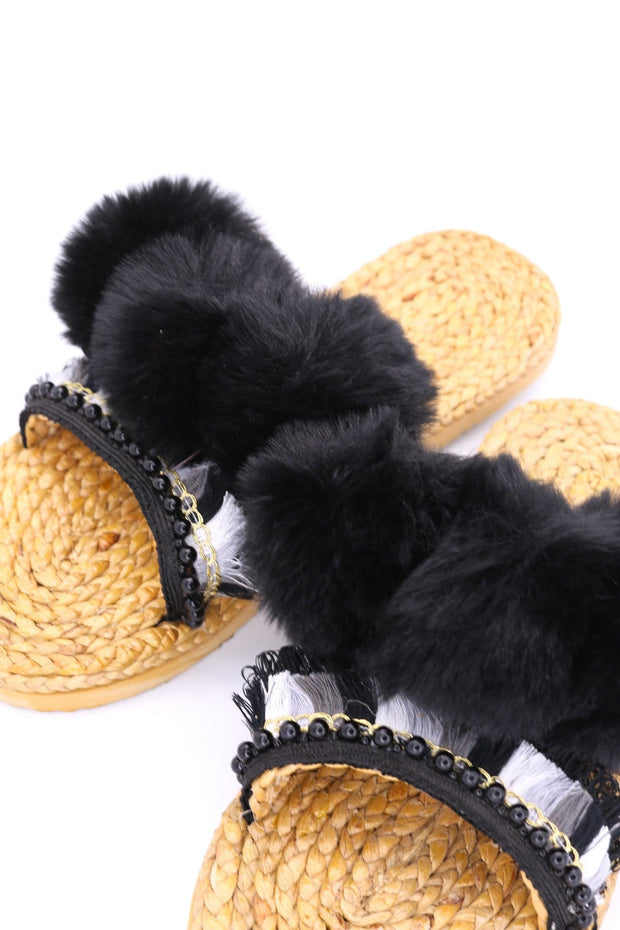 SONNY PLUSH POM POM SANDALS - sustainably made MOMO NEW YORK sustainable clothing, mules slow fashion