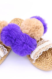 SONNY PLUSH POM POM SANDALS - sustainably made MOMO NEW YORK sustainable clothing, mules slow fashion