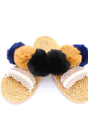 SONNY PLUSH POM POM SANDALS - sustainably made MOMO NEW YORK sustainable clothing, mules slow fashion