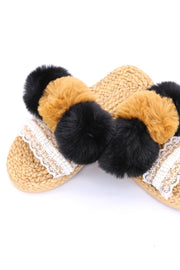 SONNY PLUSH POM POM SANDALS - sustainably made MOMO NEW YORK sustainable clothing, mules slow fashion