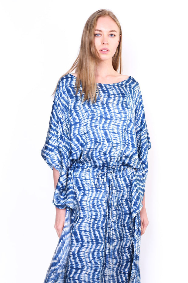 STAYCATION CITY SILK FLOWY KAFTAN DOAN - sustainably made MOMO NEW YORK sustainable clothing, kaftan slow fashion