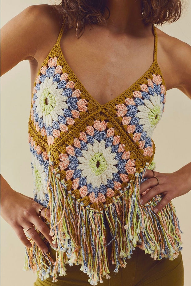 SUMMER OF LOVE HALTER TOP X FREE PEOPLE - sustainably made MOMO NEW YORK sustainable clothing, crochet slow fashion