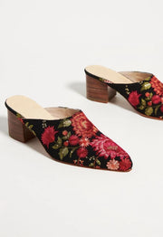 TAPESTRY EMBROIDERED HEELED MULES - sustainably made MOMO NEW YORK sustainable clothing, mules slow fashion