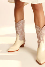 TENDER PINK EMBROIDERED WESTERN BOOTS SAHEBI - sustainably made MOMO NEW YORK sustainable clothing, boots slow fashion