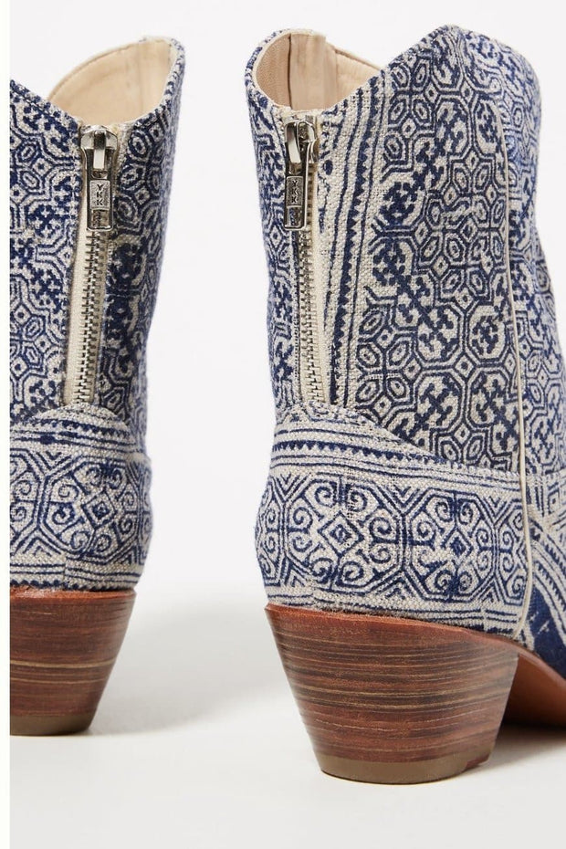 TILE MOSAIC INDIGO WESTERN BOOTS X ANTHROPOLOGIE - sustainably made MOMO NEW YORK sustainable clothing, boots slow fashion