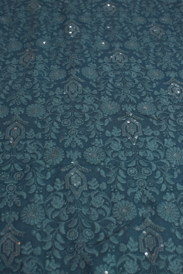 TURQUOISE EMBROIDERED SILK B32-57 - sustainably made MOMO NEW YORK sustainable clothing, fabric slow fashion