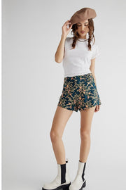 TURQUOISE EMBROIDERED SILK SHORTS X FREE PEOPLE - sustainably made MOMO NEW YORK sustainable clothing, pants slow fashion