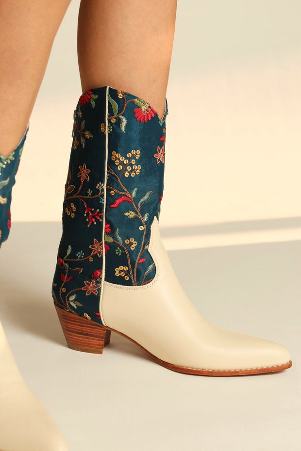 TURQUOISE WESTERN BOOTS BERNADETA - sustainably made MOMO NEW YORK sustainable clothing, boots slow fashion