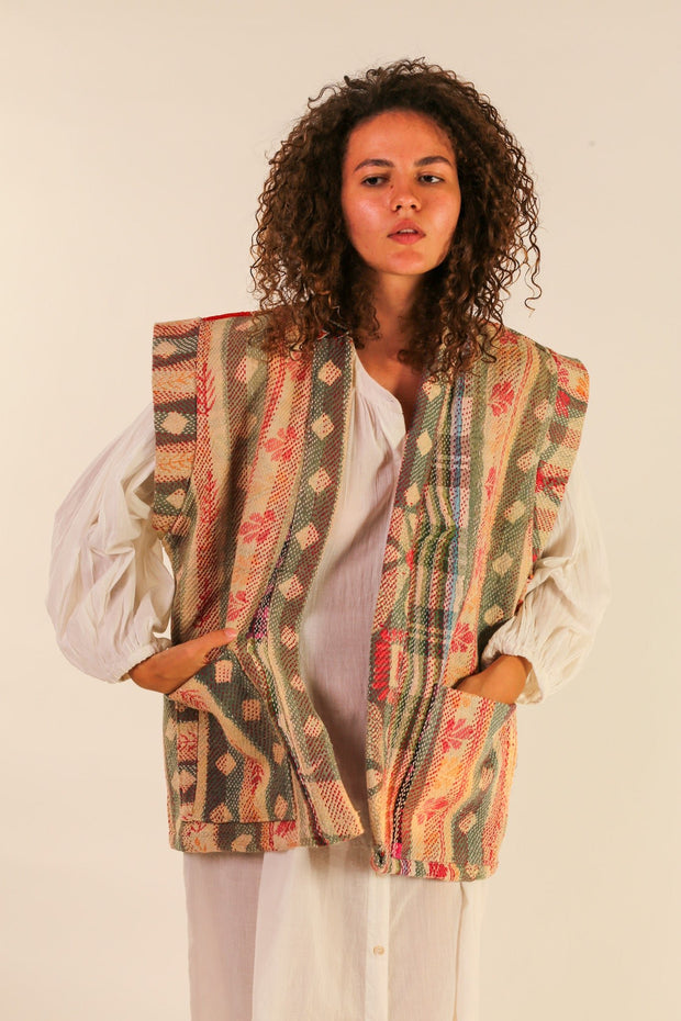 VEST WANISSA KANTHA VINTAGE QUILT - sustainably made MOMO NEW YORK sustainable clothing, slow fashion