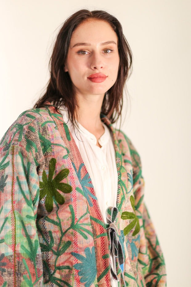 VINTAGE EMBROIDERED FABRIC KIMONO OLAO - sustainably made MOMO NEW YORK sustainable clothing, Kimono slow fashion