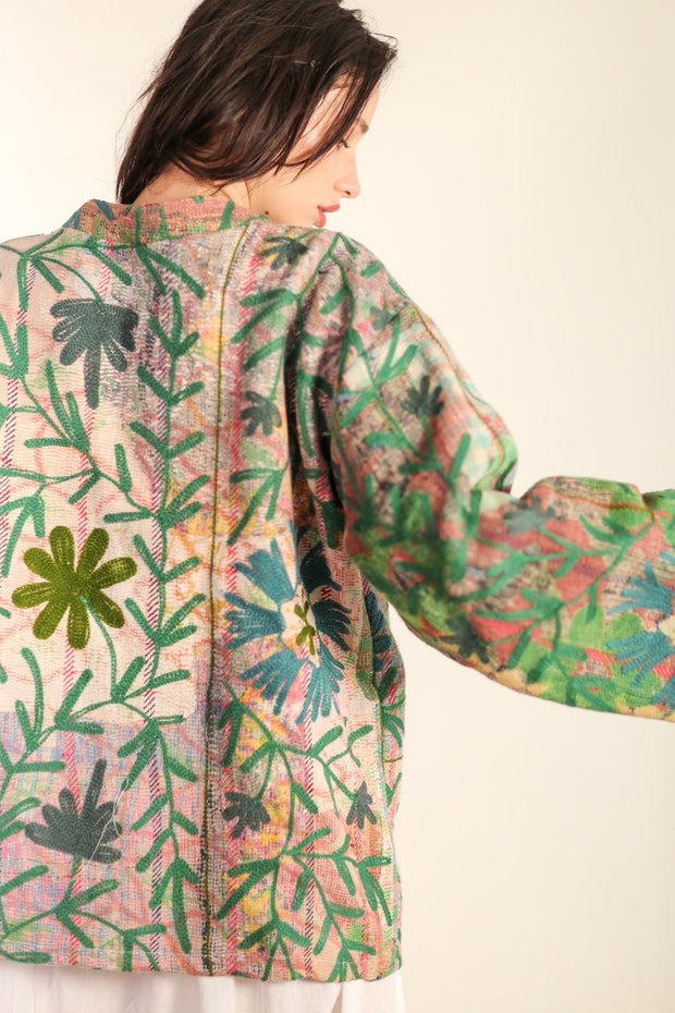 VINTAGE EMBROIDERED FABRIC KIMONO OLAO - sustainably made MOMO NEW YORK sustainable clothing, Kimono slow fashion