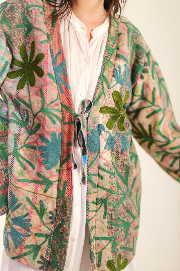 VINTAGE EMBROIDERED FABRIC KIMONO OLAO - sustainably made MOMO NEW YORK sustainable clothing, Kimono slow fashion