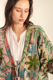 VINTAGE EMBROIDERED FABRIC KIMONO OLAO - sustainably made MOMO NEW YORK sustainable clothing, Kimono slow fashion