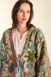 VINTAGE EMBROIDERED FABRIC KIMONO OLAO - sustainably made MOMO NEW YORK sustainable clothing, Kimono slow fashion