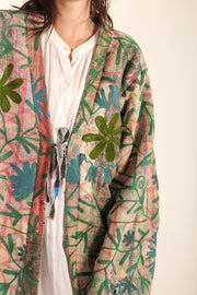 VINTAGE EMBROIDERED FABRIC KIMONO OLAO - sustainably made MOMO NEW YORK sustainable clothing, Kimono slow fashion