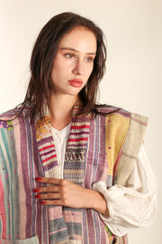 VINTAGE KANTHA QUILT VEST TINE - sustainably made MOMO NEW YORK sustainable clothing, Kimono slow fashion