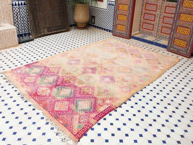 Vintage moroccan rug from Beni mguild, berber handmade area rug - sustainably made MOMO NEW YORK sustainable clothing, rug slow fashion