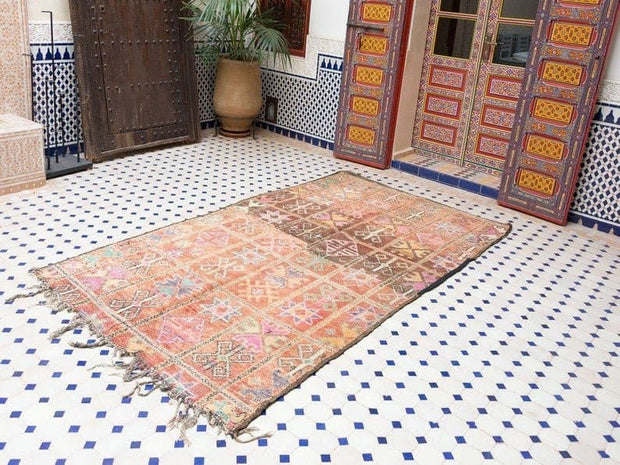 vintage moroccan rug from Beni mguild, berber handmade area rug - sustainably made MOMO NEW YORK sustainable clothing, rug slow fashion