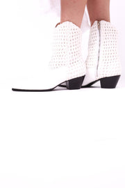 WHITE HAND CROCHET LEATHER ANKLE BOOTS NENNA - sustainably made MOMO NEW YORK sustainable clothing, boots slow fashion