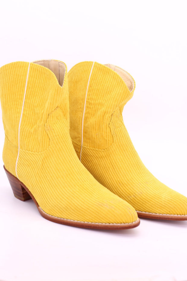 YELLOW CORDUROY BOOTIES LINNEAH - sustainably made MOMO NEW YORK sustainable clothing, boots slow fashion