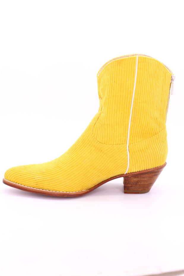 YELLOW CORDUROY BOOTIES LINNEAH - sustainably made MOMO NEW YORK sustainable clothing, boots slow fashion